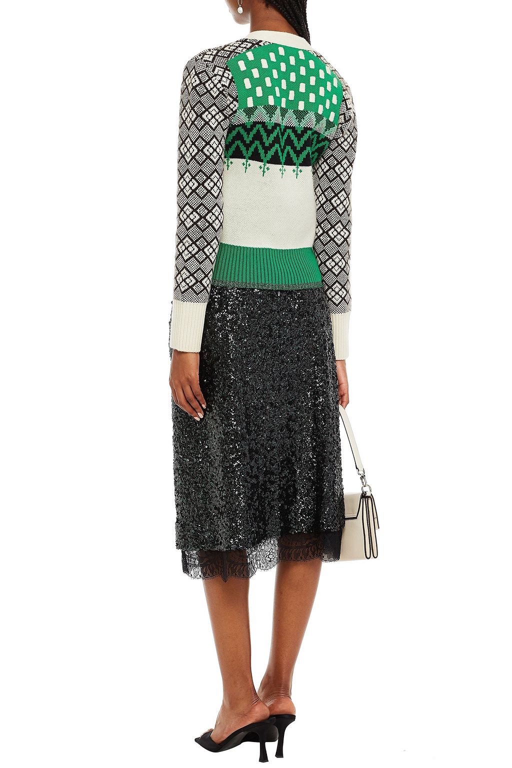 COACH Lace-trimmed sequined mesh midi skirt
