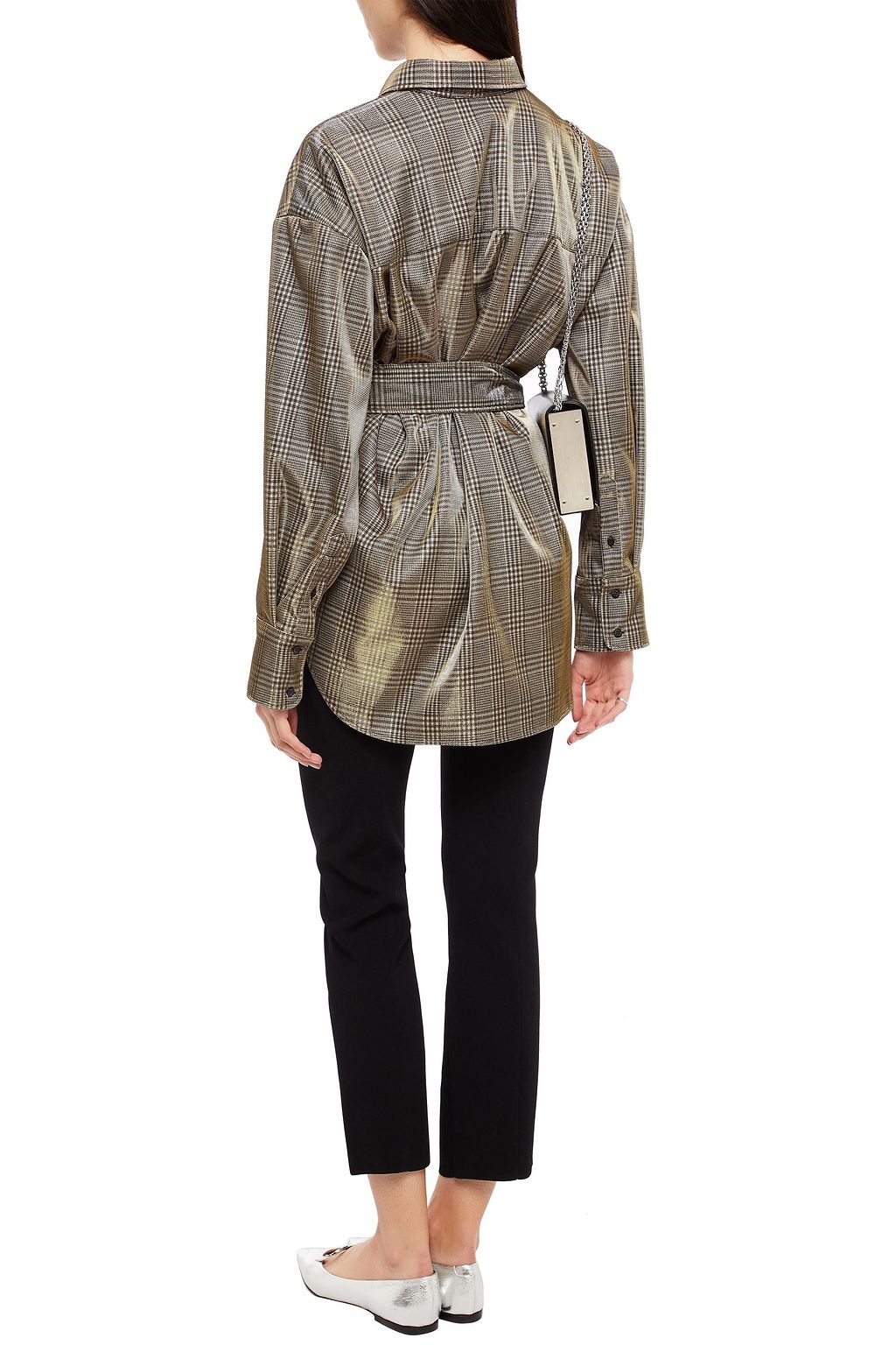 MSGM Belted metallic Prince of Wales checked flannel shirt