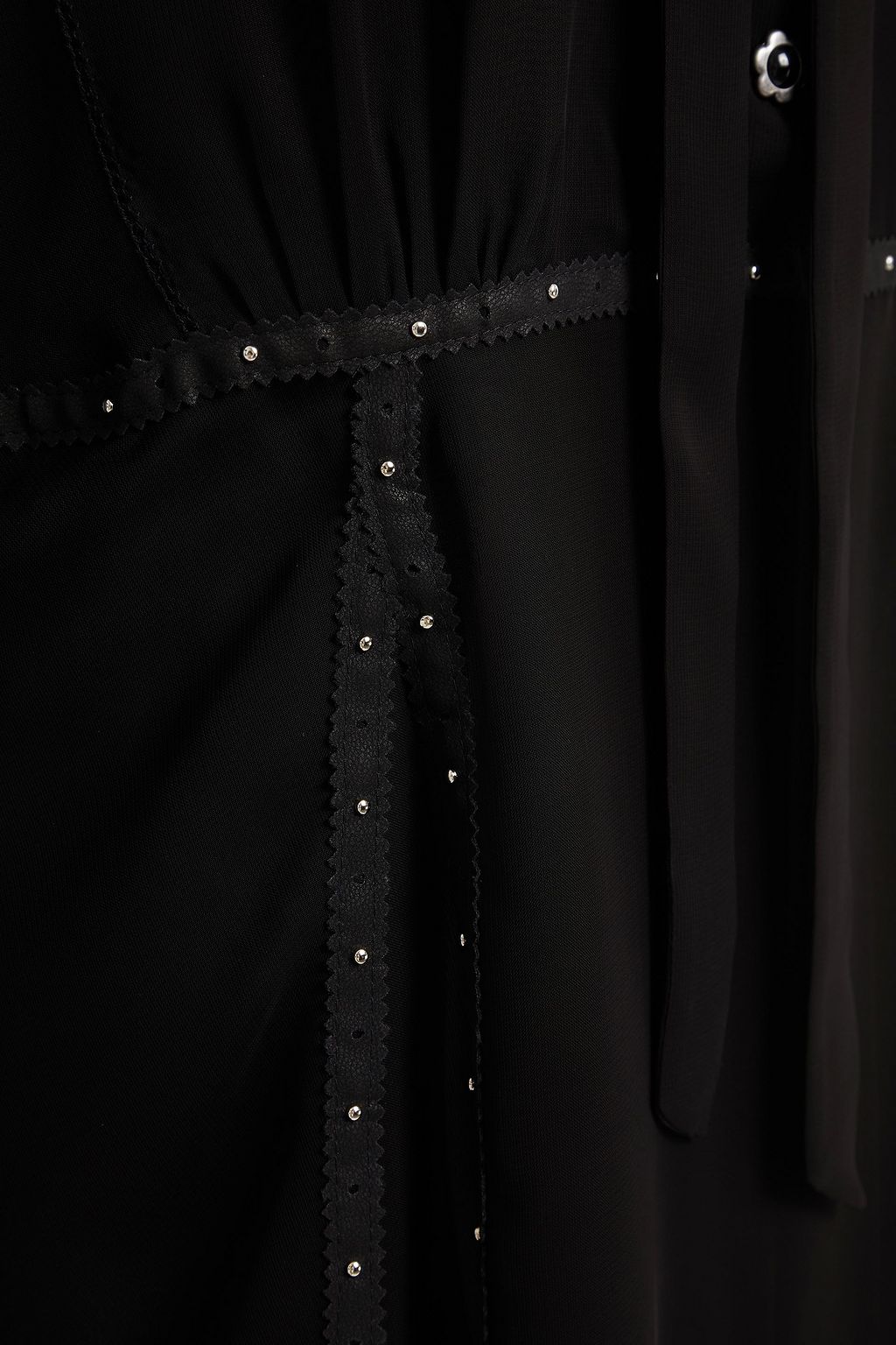 COACH Leather-trimmed studded chiffon dress