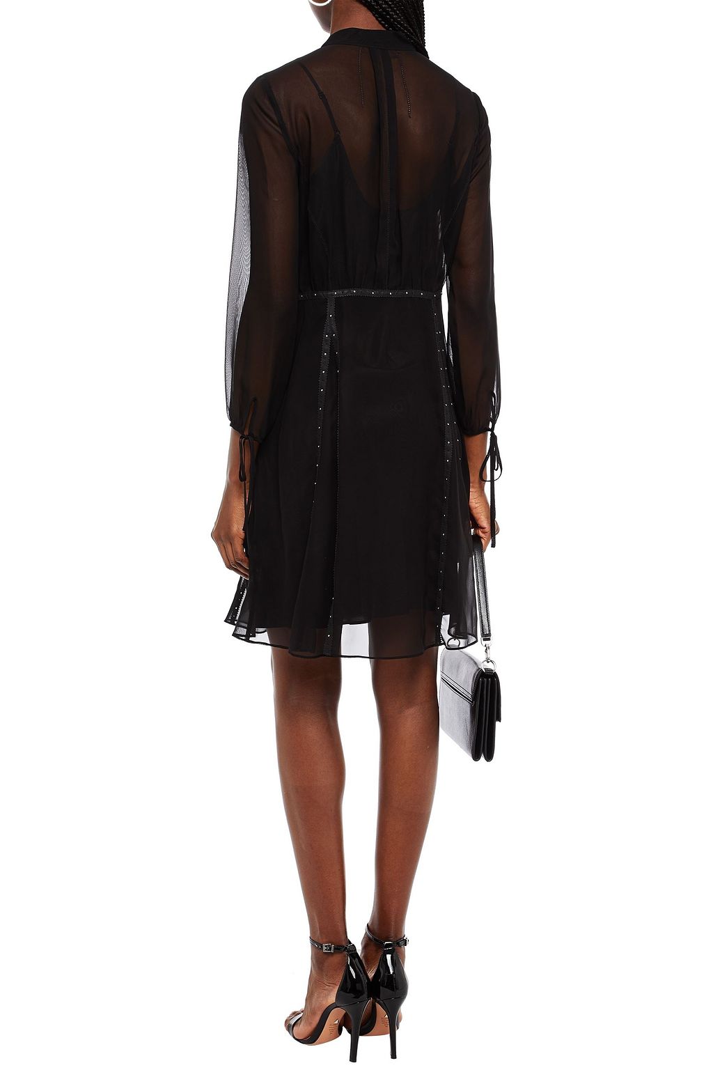 COACH Leather-trimmed studded chiffon dress