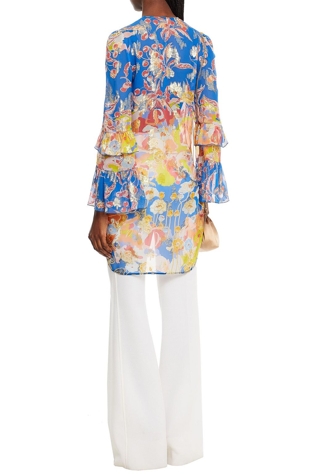 DUNDAS Metallic printed silk-blend fil coupé tunic