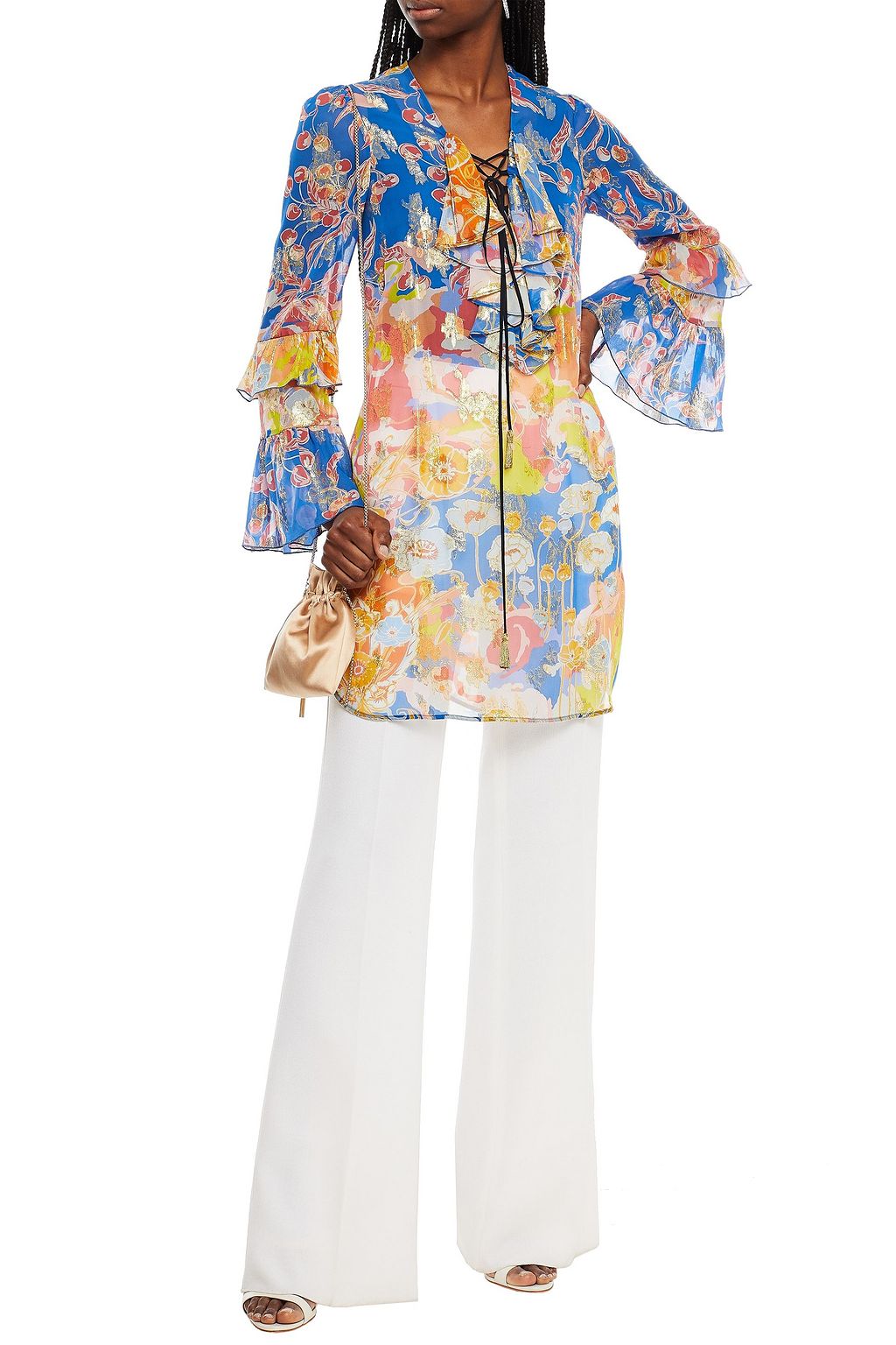 DUNDAS Metallic printed silk-blend fil coupé tunic