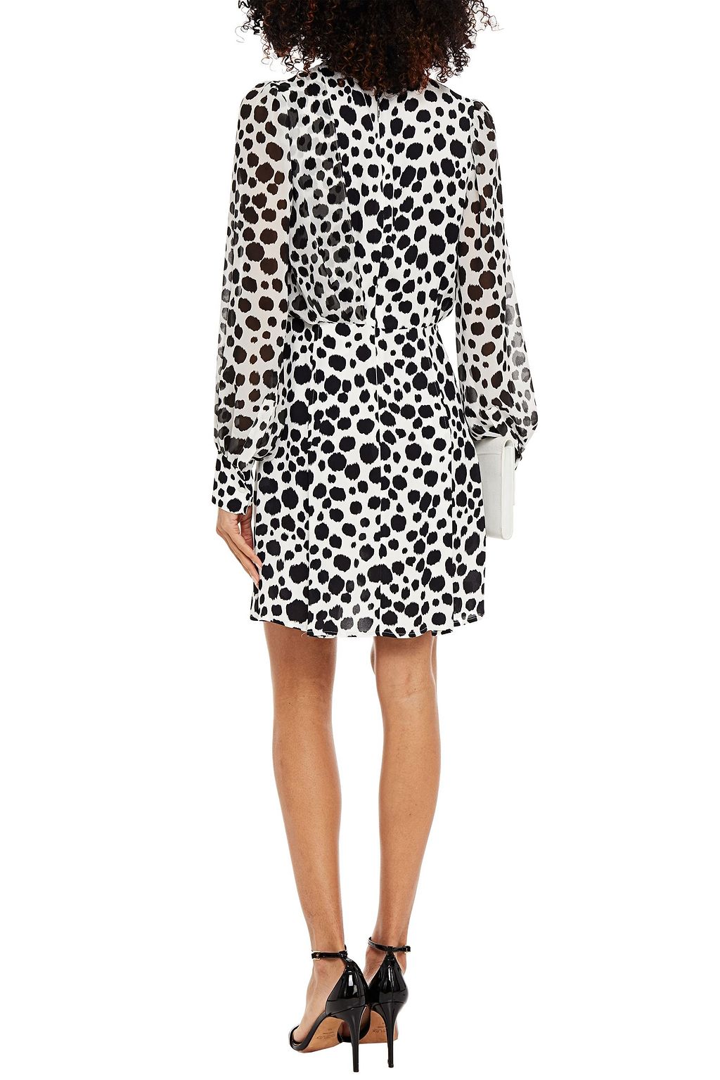 MSGM Chiffon-paneled pleated printed crepe mini dress
