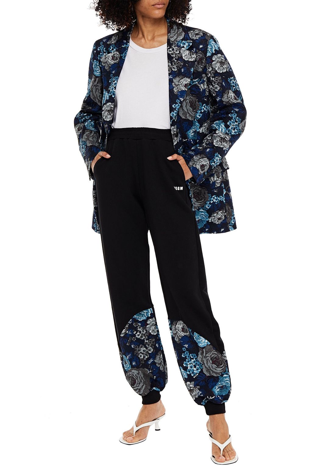 MSGM Jacquard-paneled French cotton-terry track pants