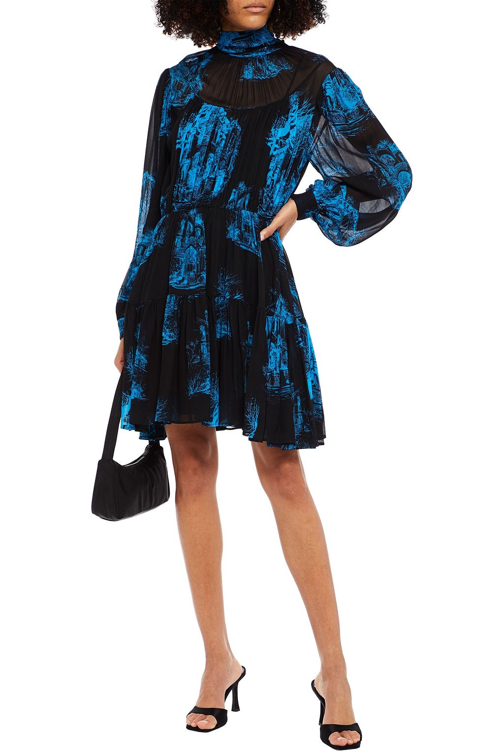 MSGM Pleated printed crepe de chine dress