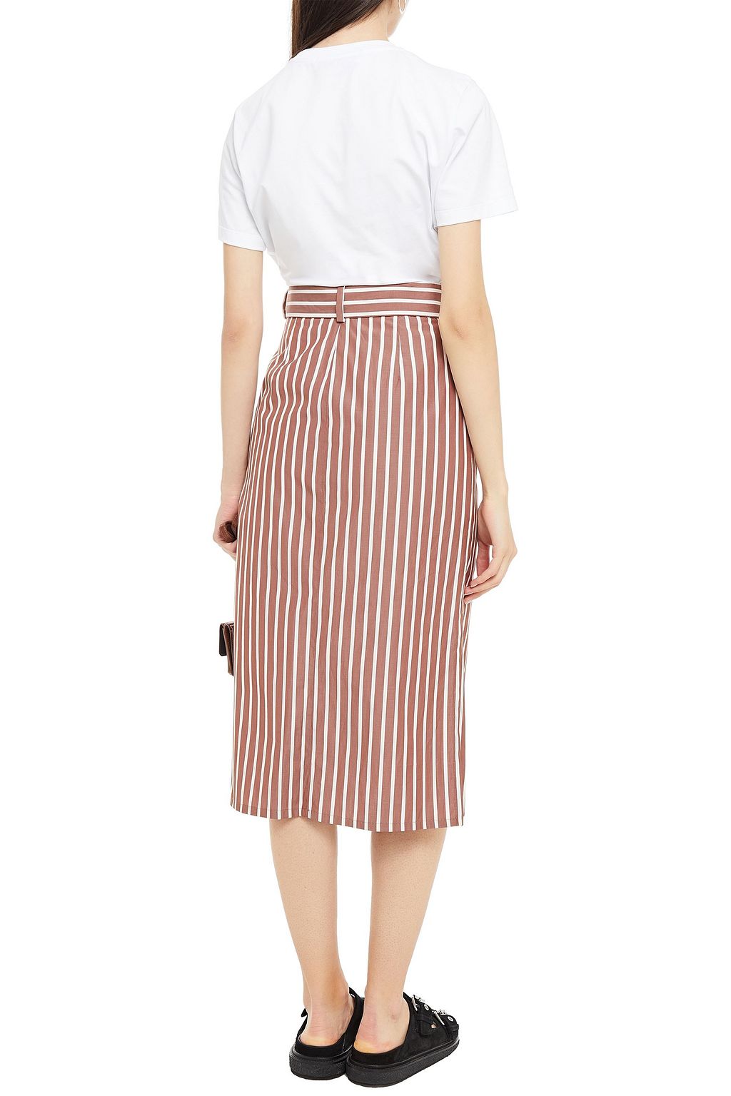 MSGM Belted striped cotton-poplin midi skirt