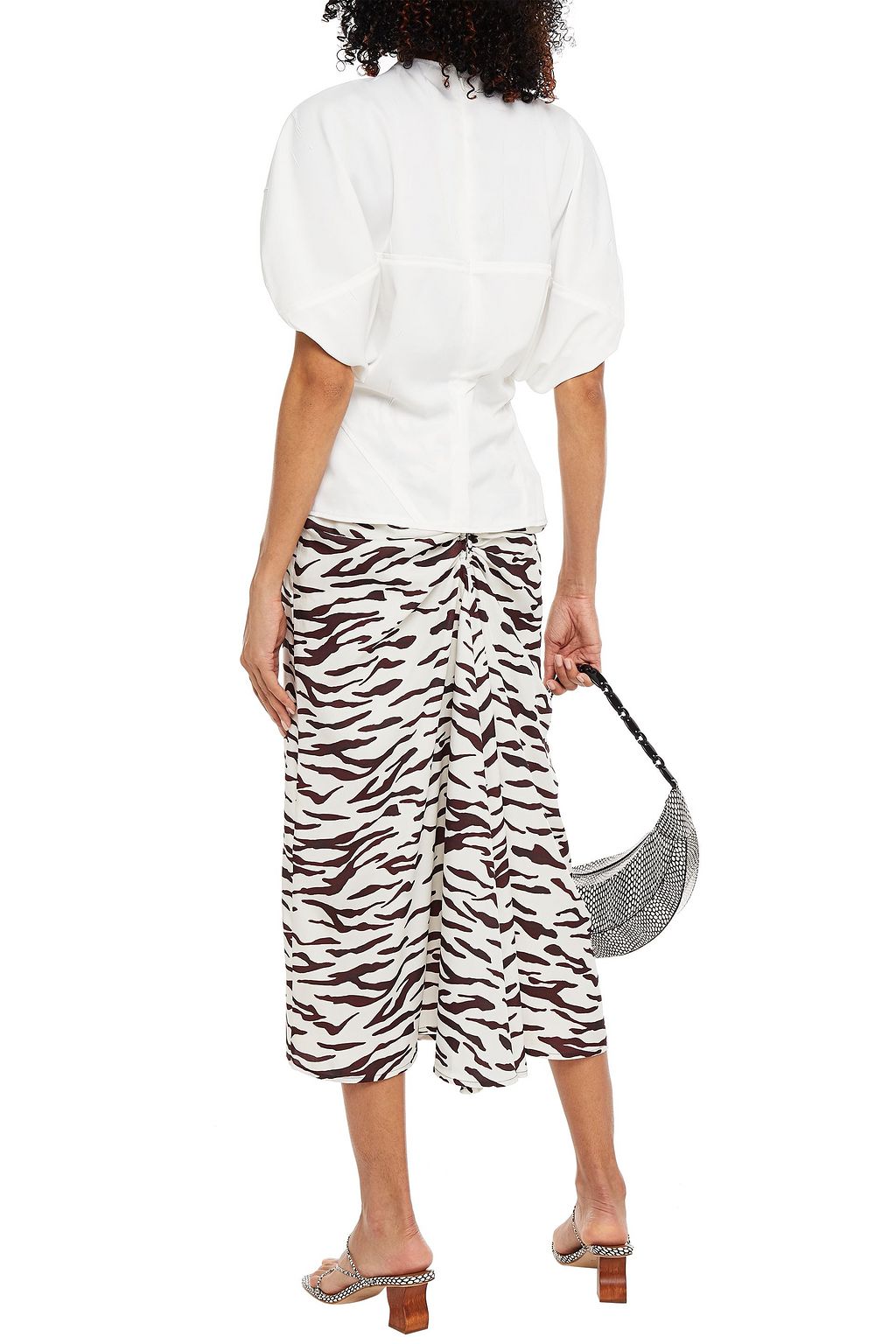 REJINA PYO Mini ruched tiger-print twill midi skirt