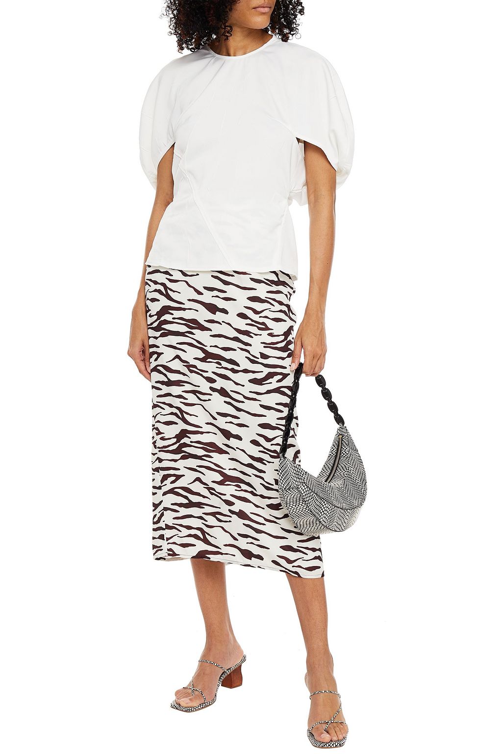 REJINA PYO Mini ruched tiger-print twill midi skirt