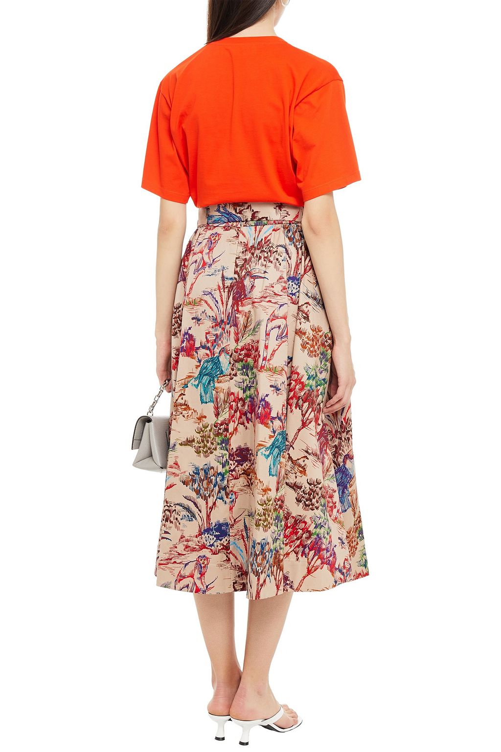 MSGM Pleated printed cotton-gabardine midi skirt
