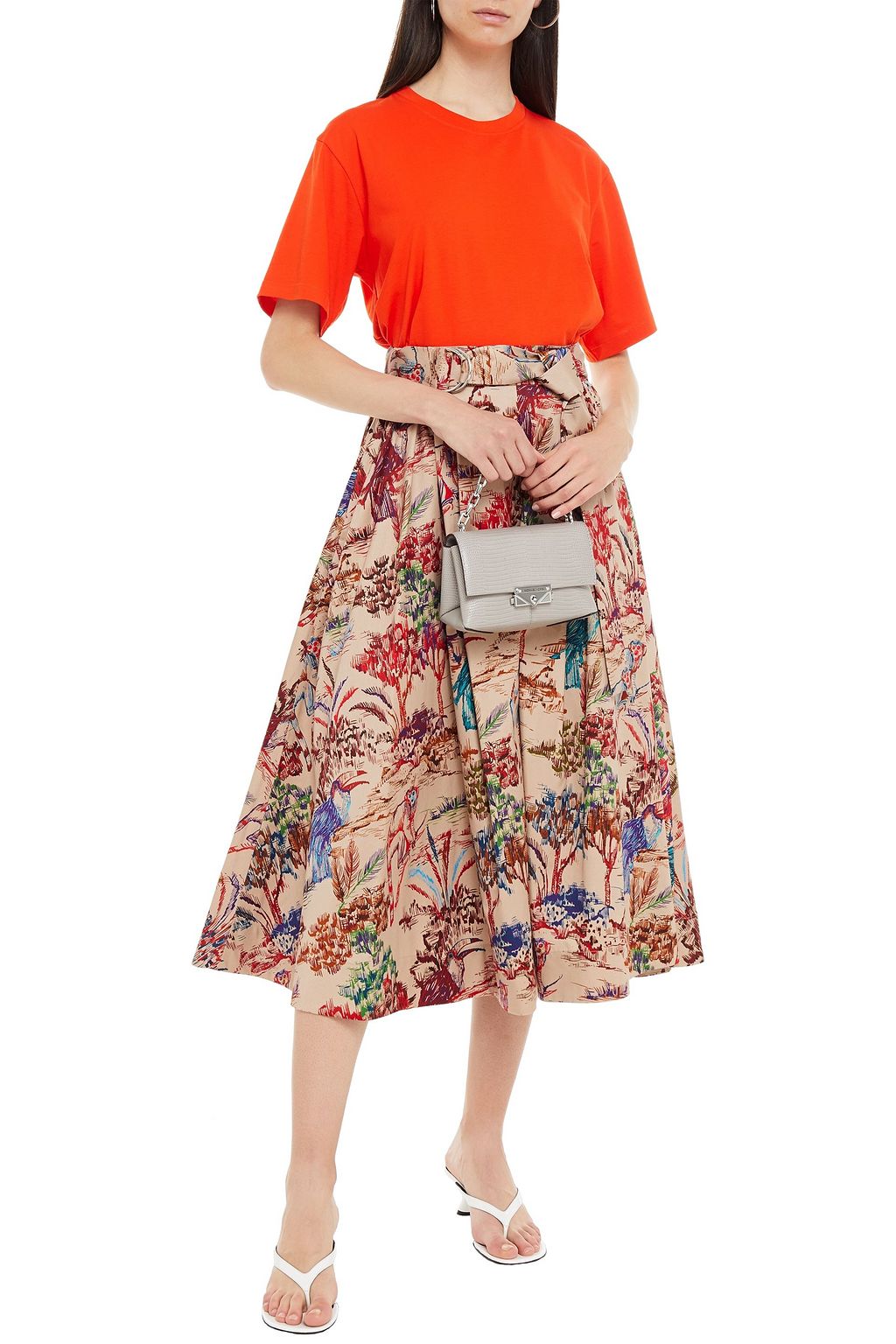 MSGM Pleated printed cotton-gabardine midi skirt