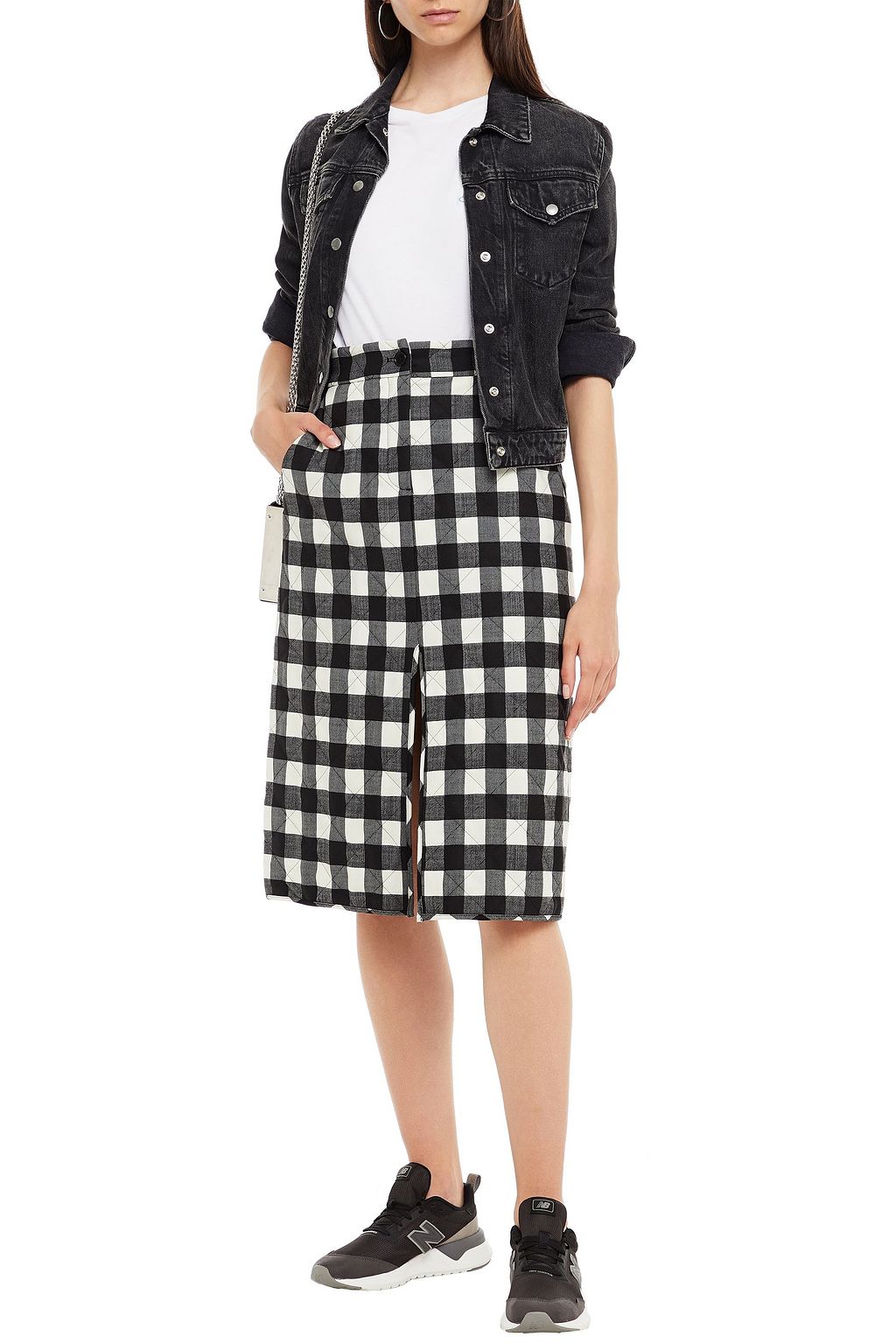 MSGM Quilted checked twill skirt