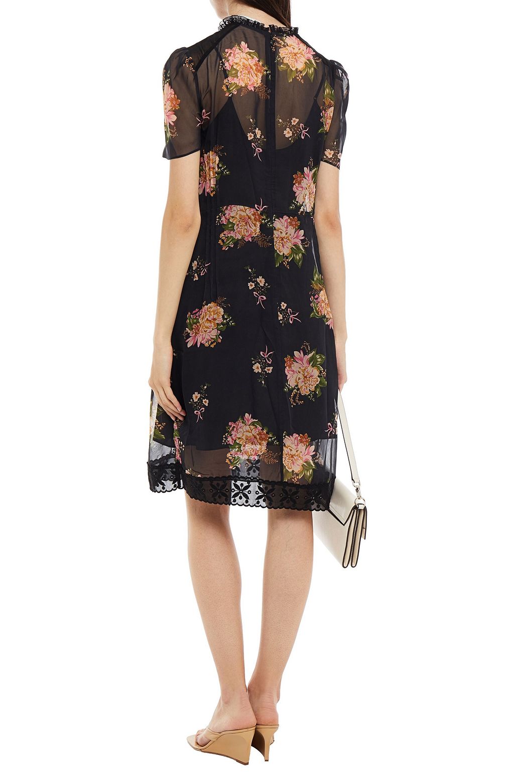 COACH Broderie anglaise-trimmed printed cupro dress
