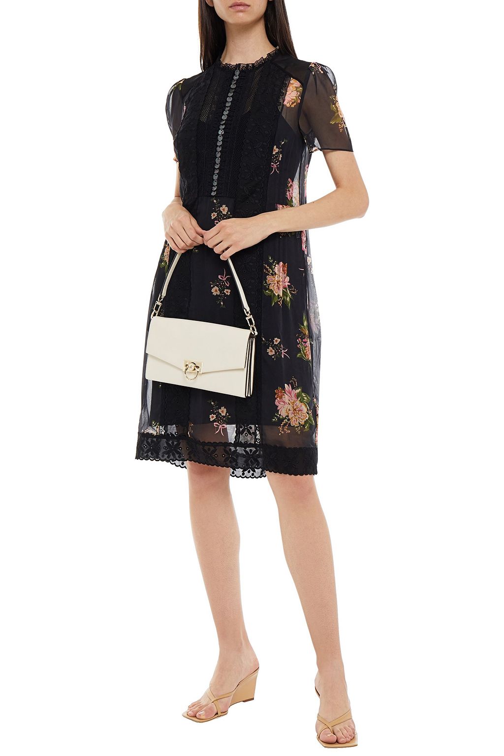 COACH Broderie anglaise-trimmed printed cupro dress