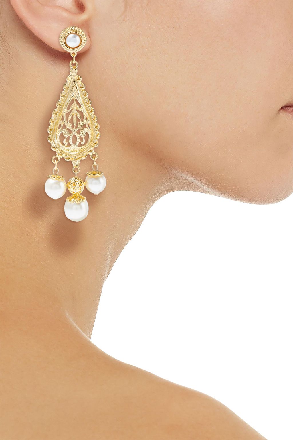 BEN-AMUN 24-karat gold-plated faux pearl earrings