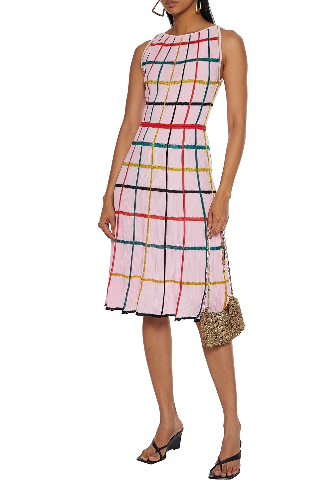 MISSONI Metallic checked ribbed cotton-blend dress