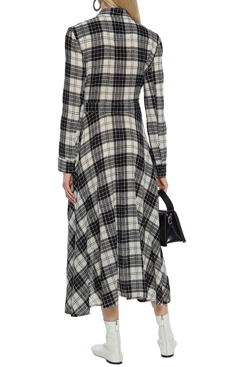 ROSETTA GETTY Asymmetric belted checked wool-gauze midi shirt dress