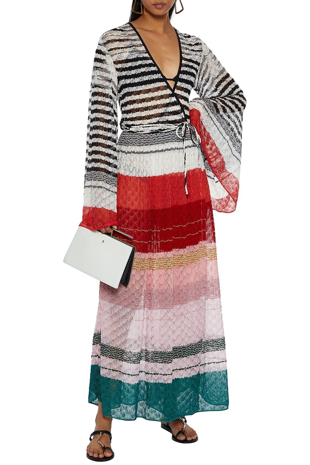 MISSONI Metallic striped crochet-knit kaftan