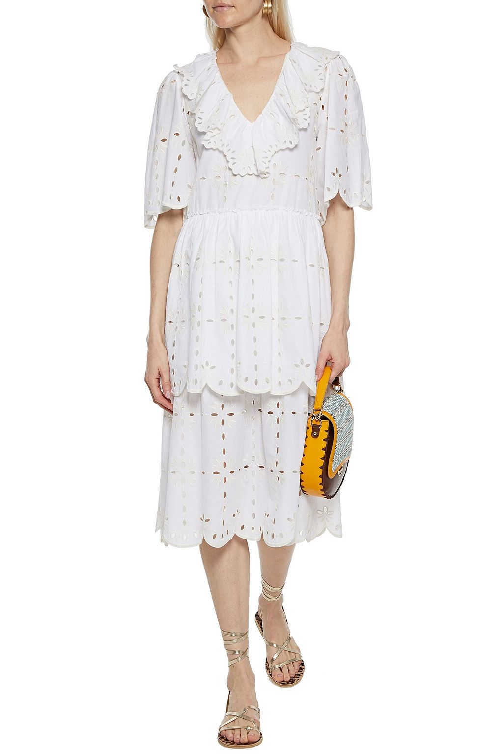 SEE BY CHLOÉ Tiered ruffled broderie anglaise cotton midi dress