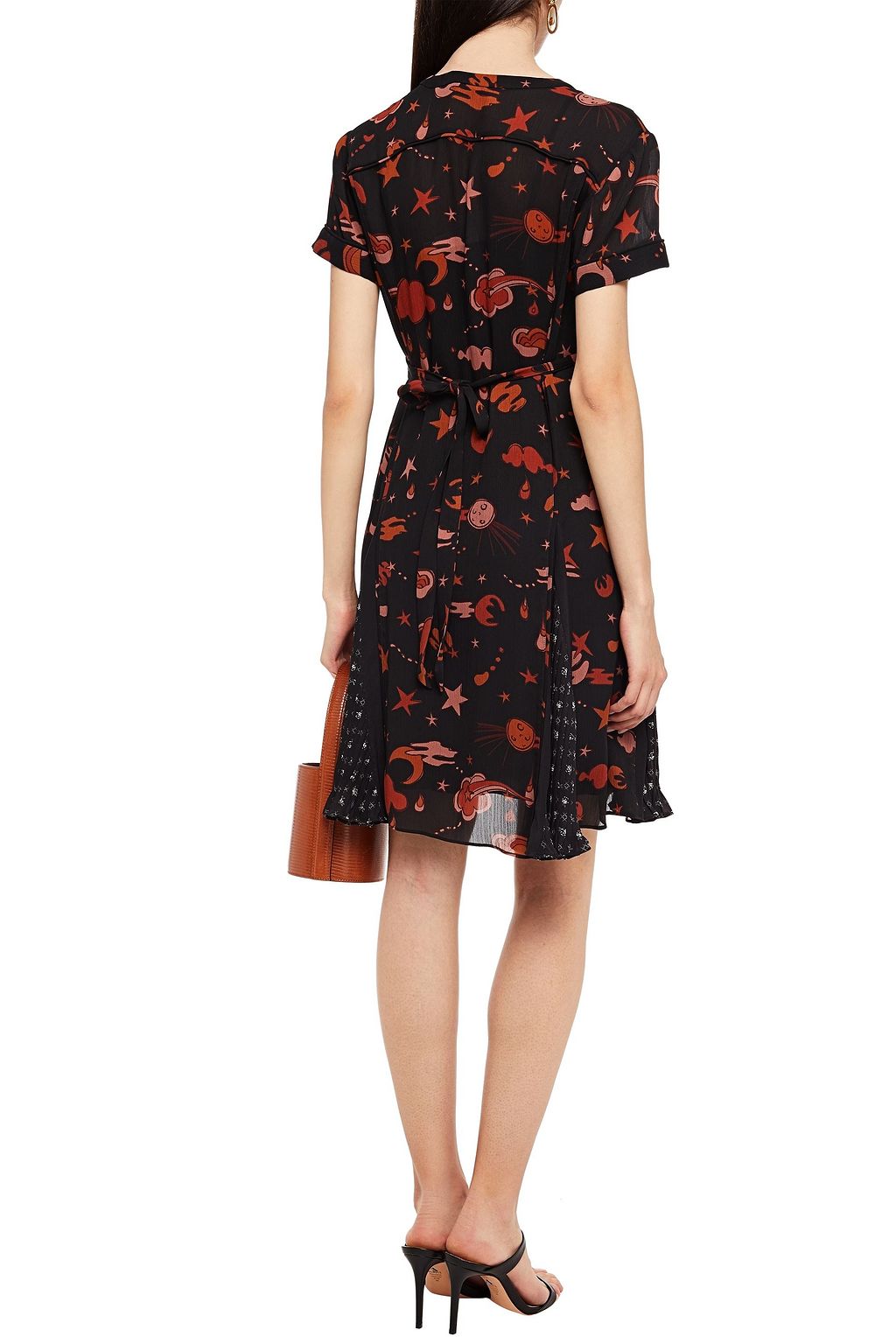 COACH Embellished pleated printed crepon mini dress