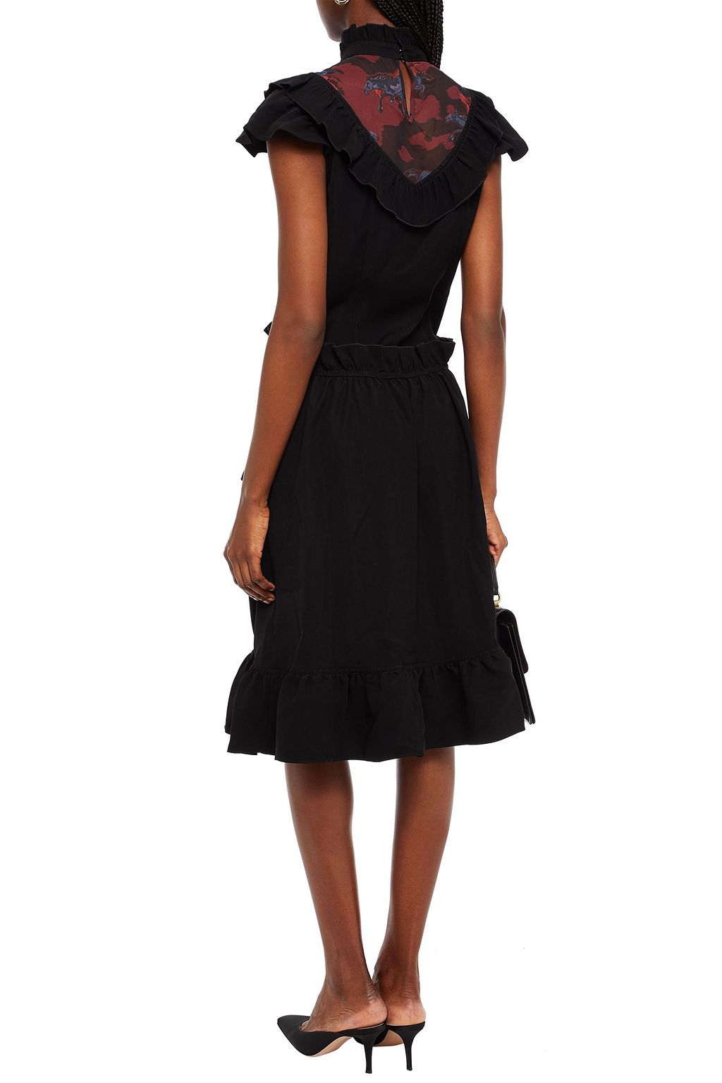 COACH Ruffled mesh-paneled crepe midi dress