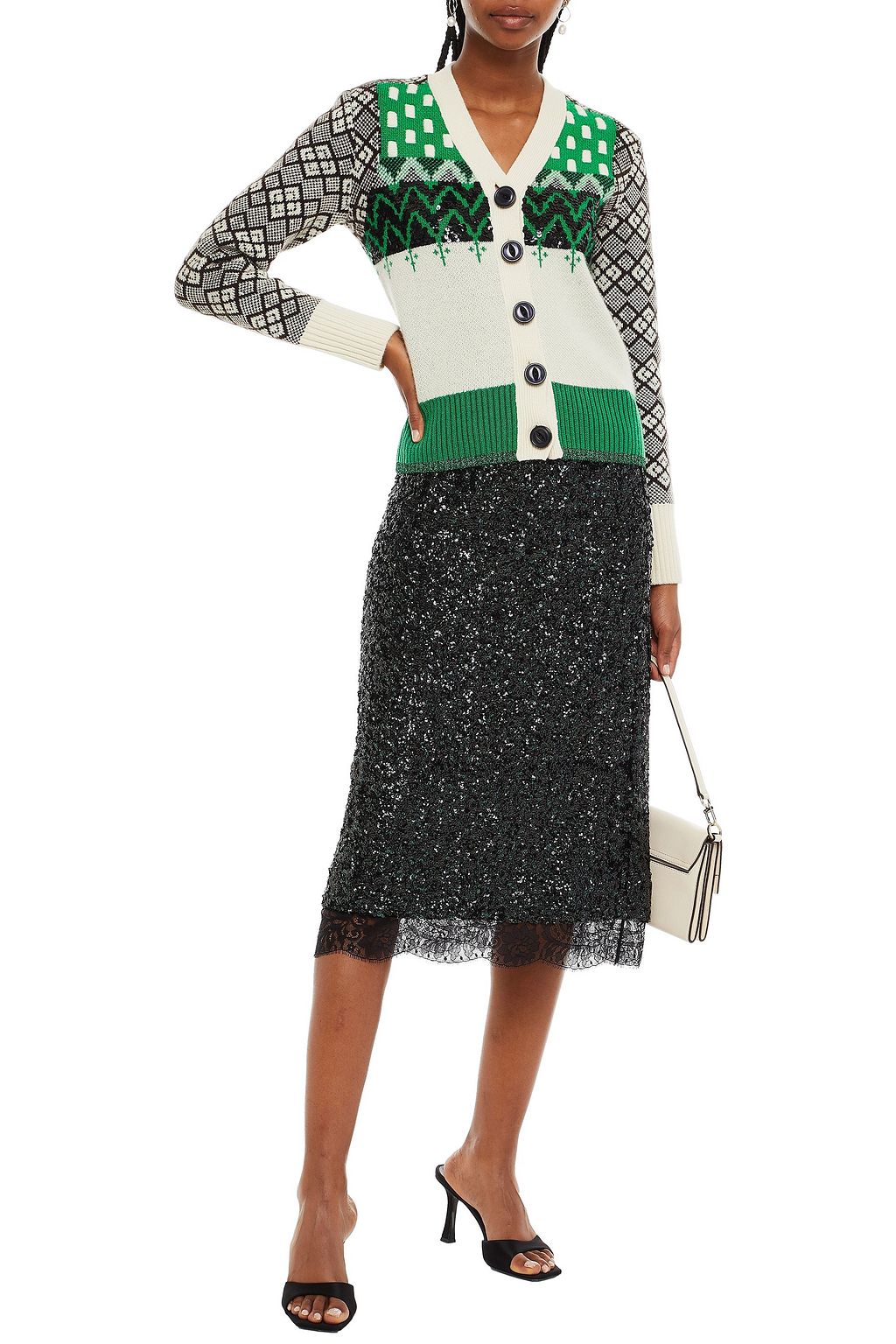 COACH Embellished jacquard-knit wool and cashmere-blend cardigan