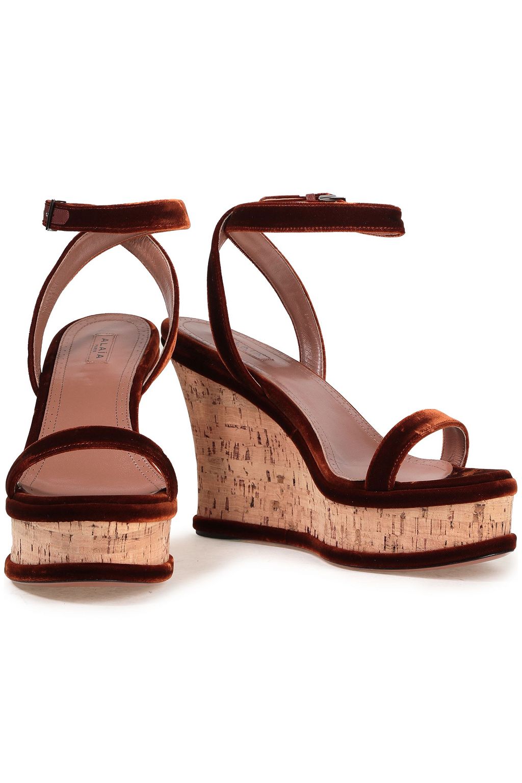ALAÏA 벨벳 웨지 샌들