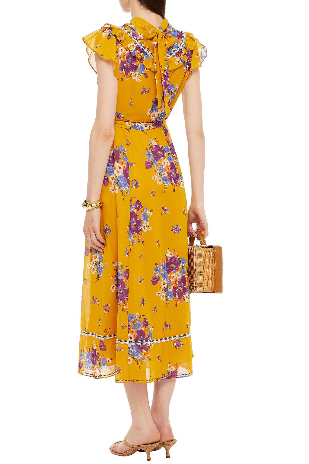 COACH Crochet-trimmed ruffled floral-print cotton-chiffon midi dress