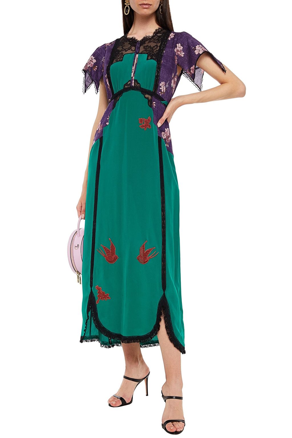 COACH Printed cotton voile-paneled silk crepe de chine midi dress