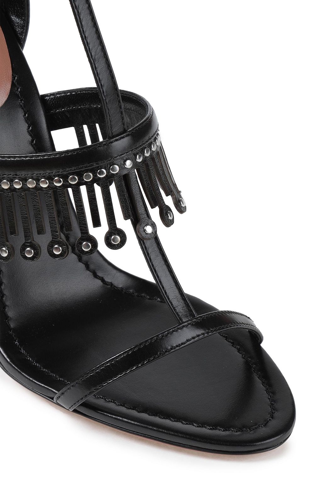 ALAÏA 프린지 & 스터드 디테일 레이저 컷 가죽 샌들