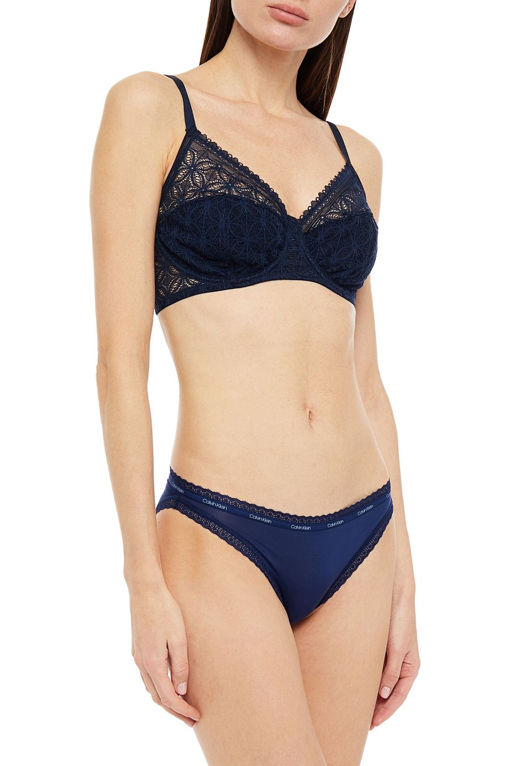 ELSE Mesh-trimmed stretch-lace underwired bra