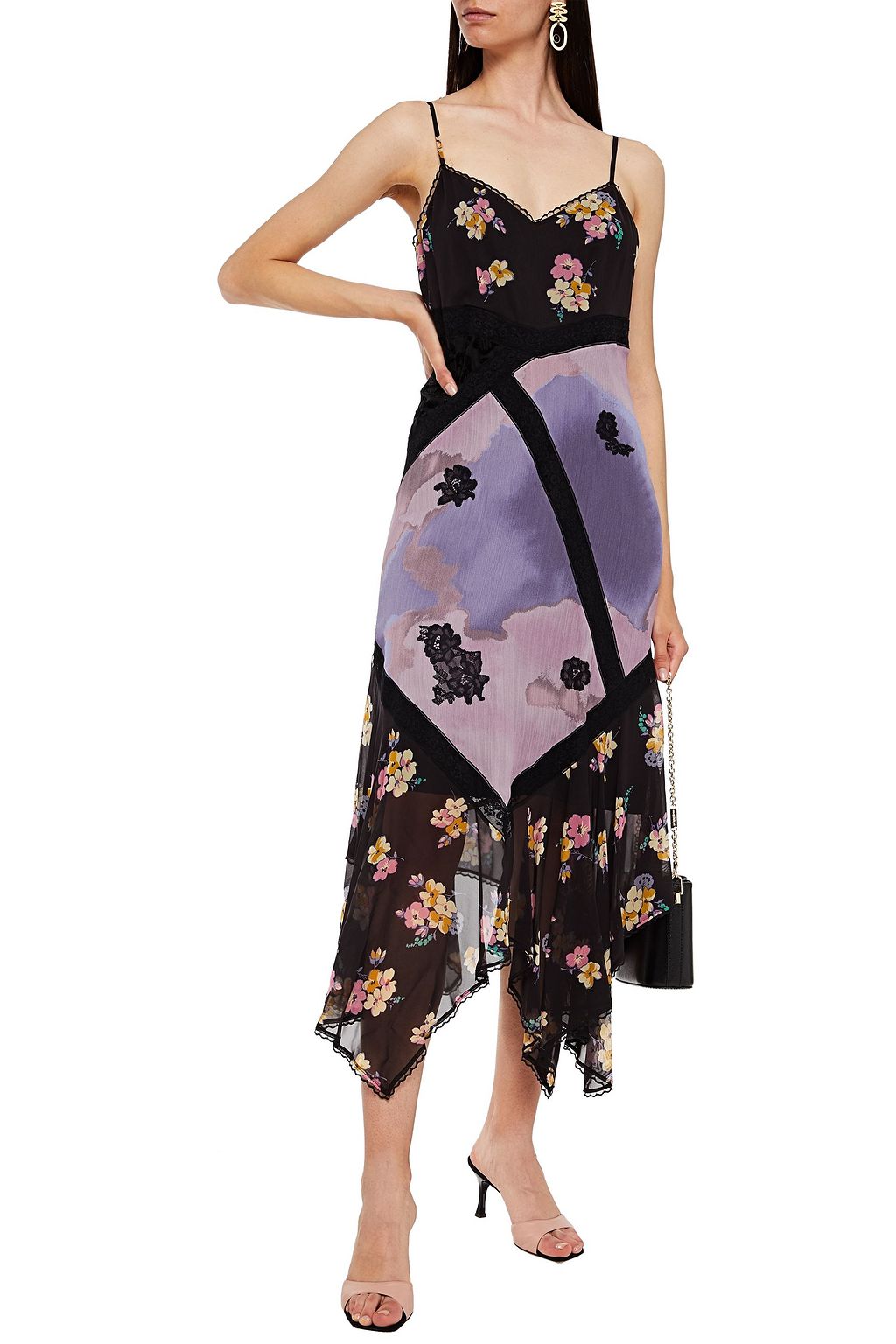 COACH Flocked chiffon-paneled printed cupro midi dress