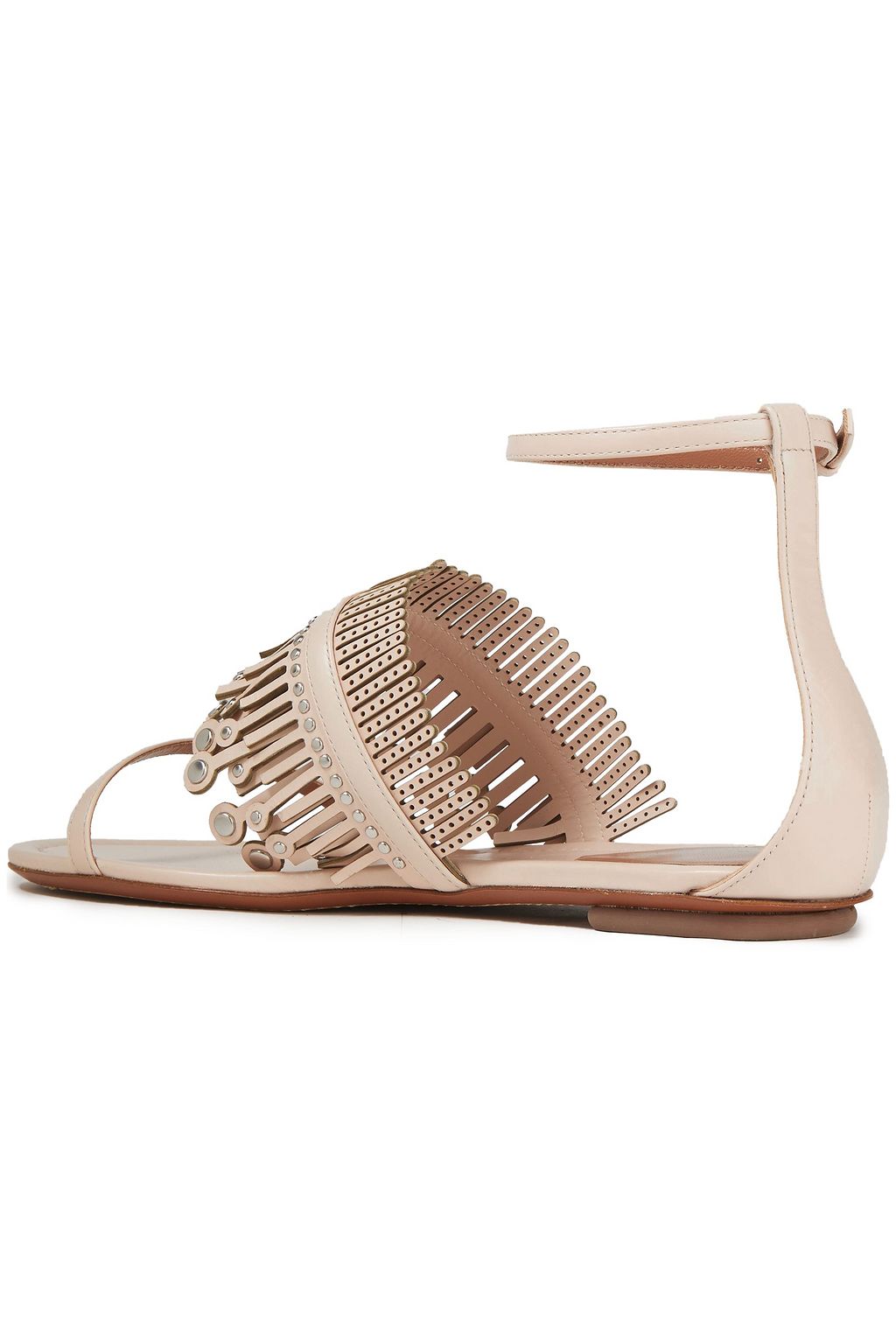 ALAÏA 프린지 & 스터드 디테일 레이저 컷 가죽 샌들