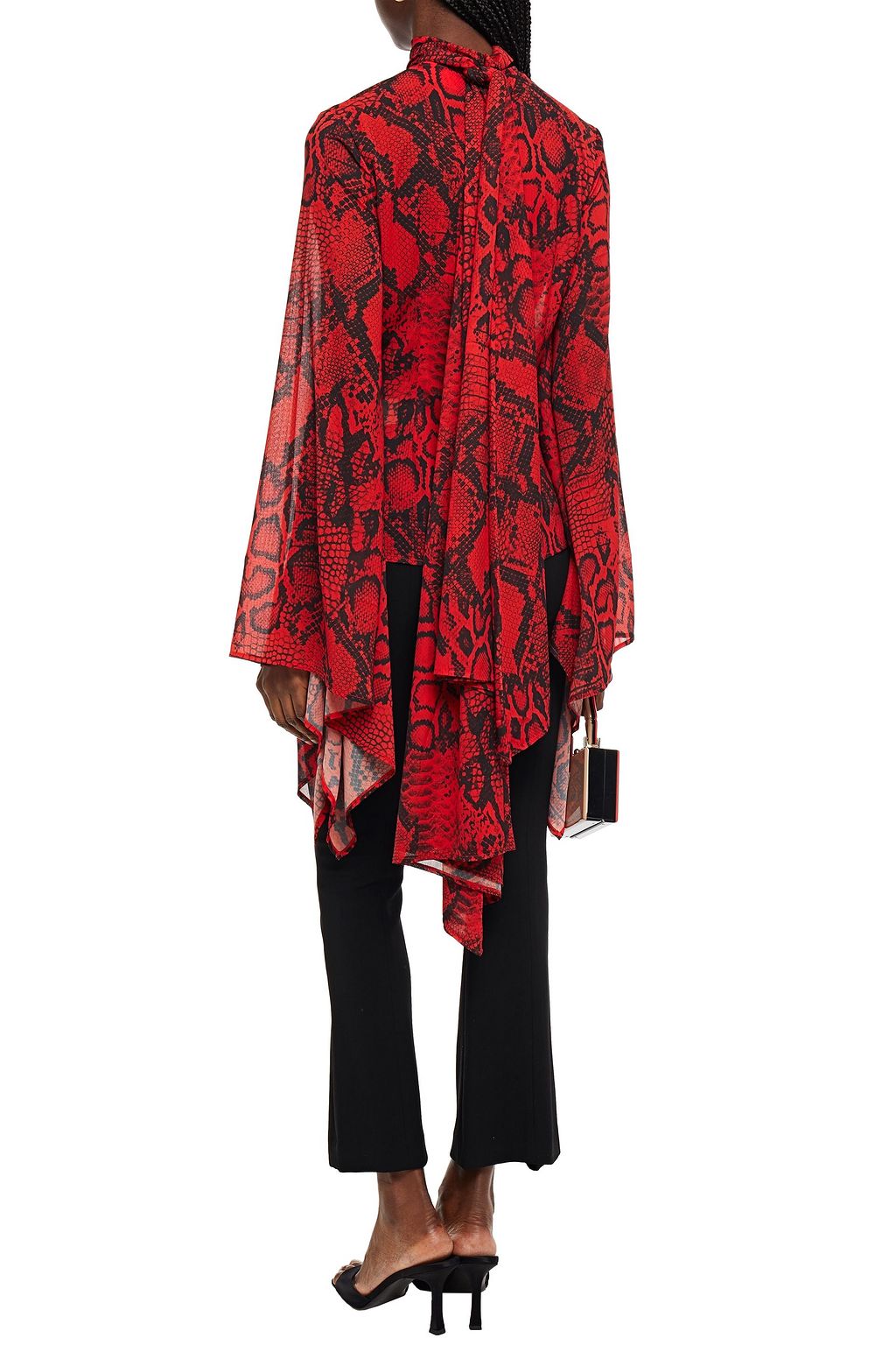 SOLACE LONDON Tie-neck snake-print crepe de chine top