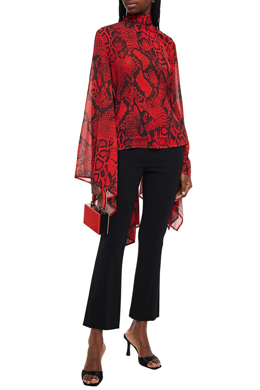 SOLACE LONDON Tie-neck snake-print crepe de chine top