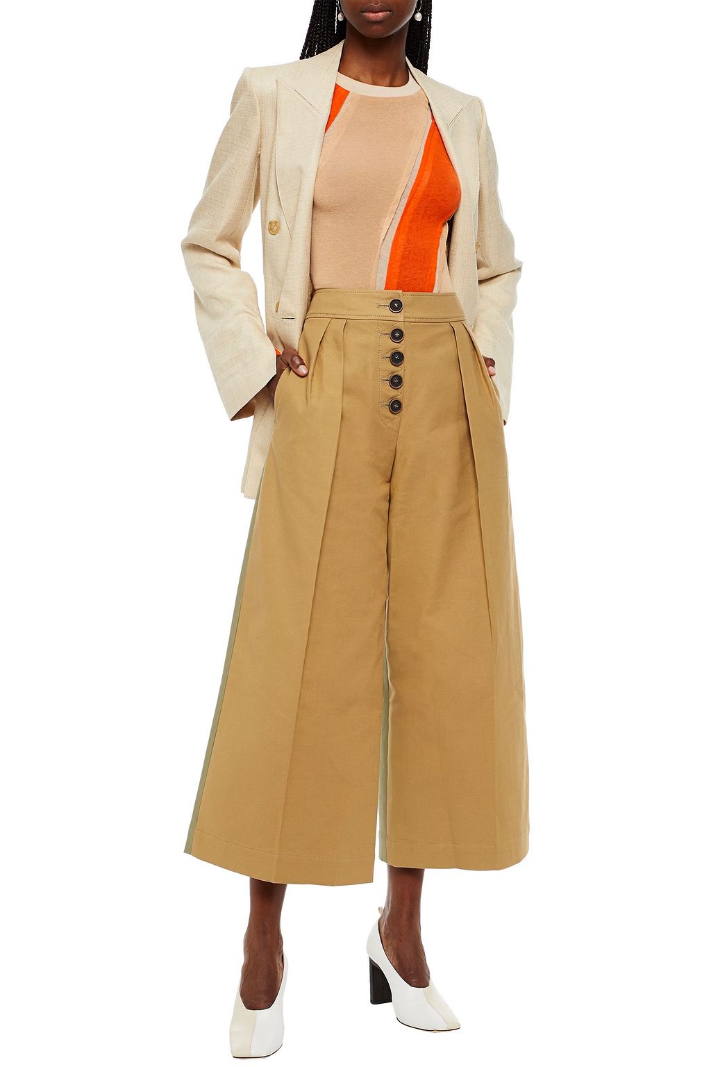 REJINA PYO Brodie pleated two-tone cotton culottes