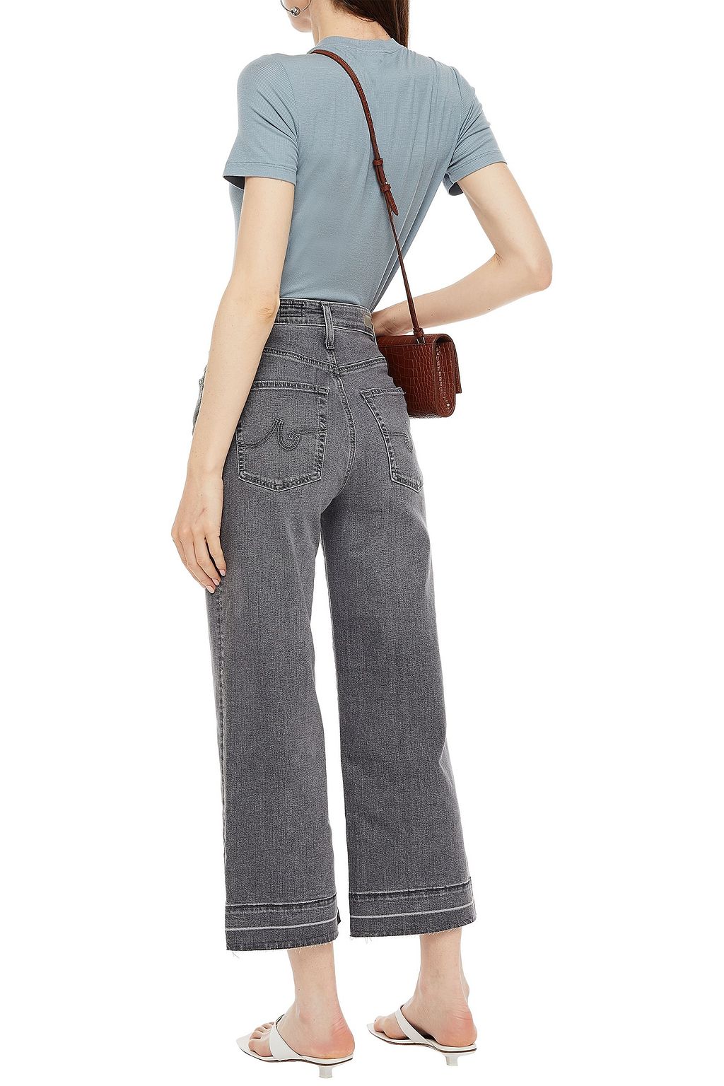 AG JEANS Etta cropped frayed high-rise wide-leg jeans