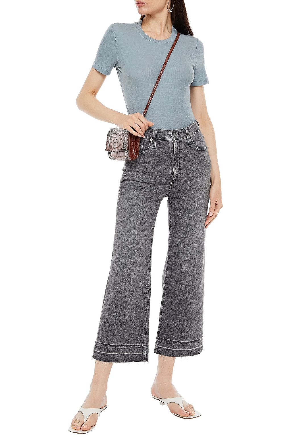 AG JEANS Etta cropped frayed high-rise wide-leg jeans
