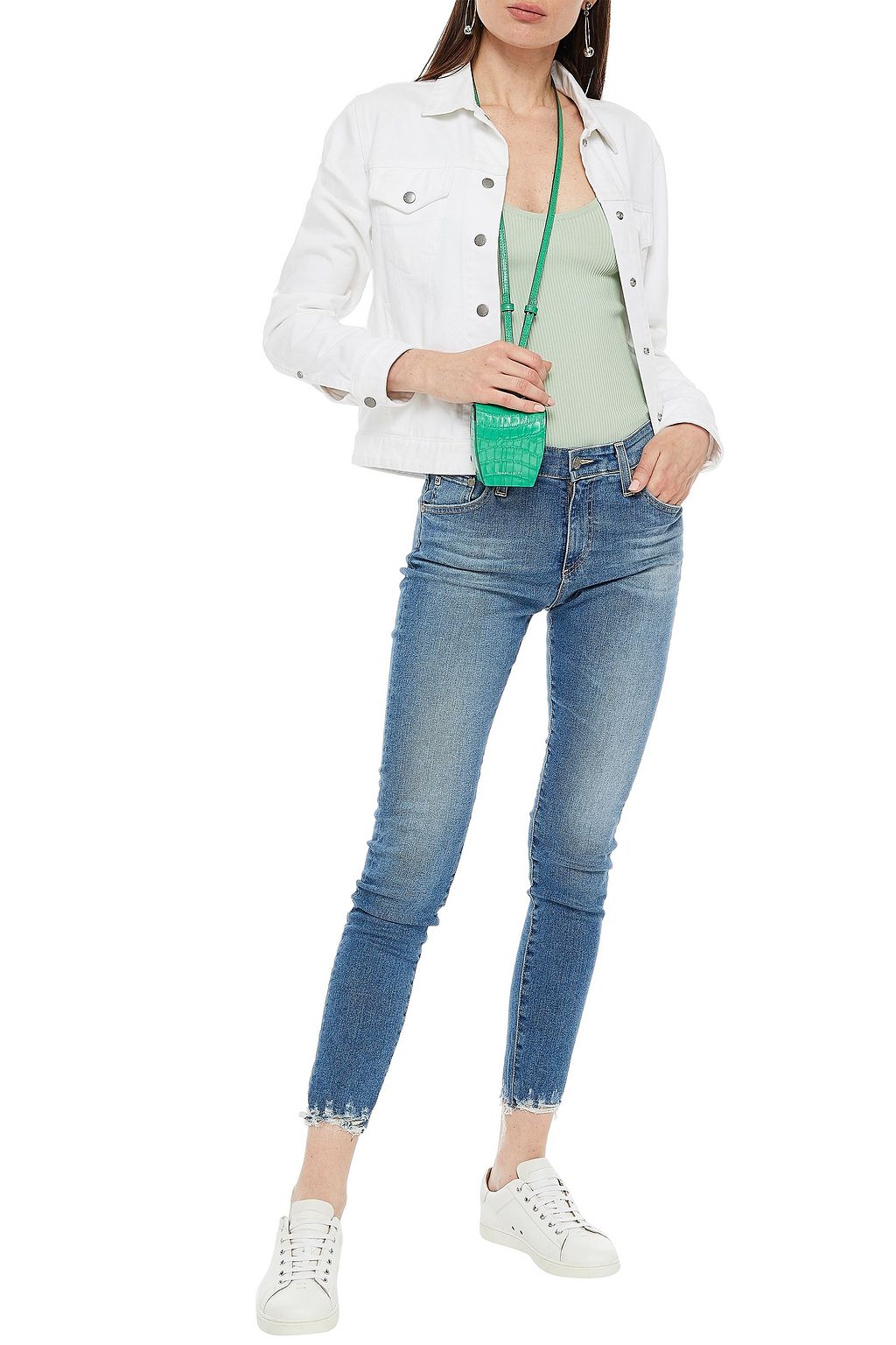 AG JEANS Distressed mid-rise skinny jeans