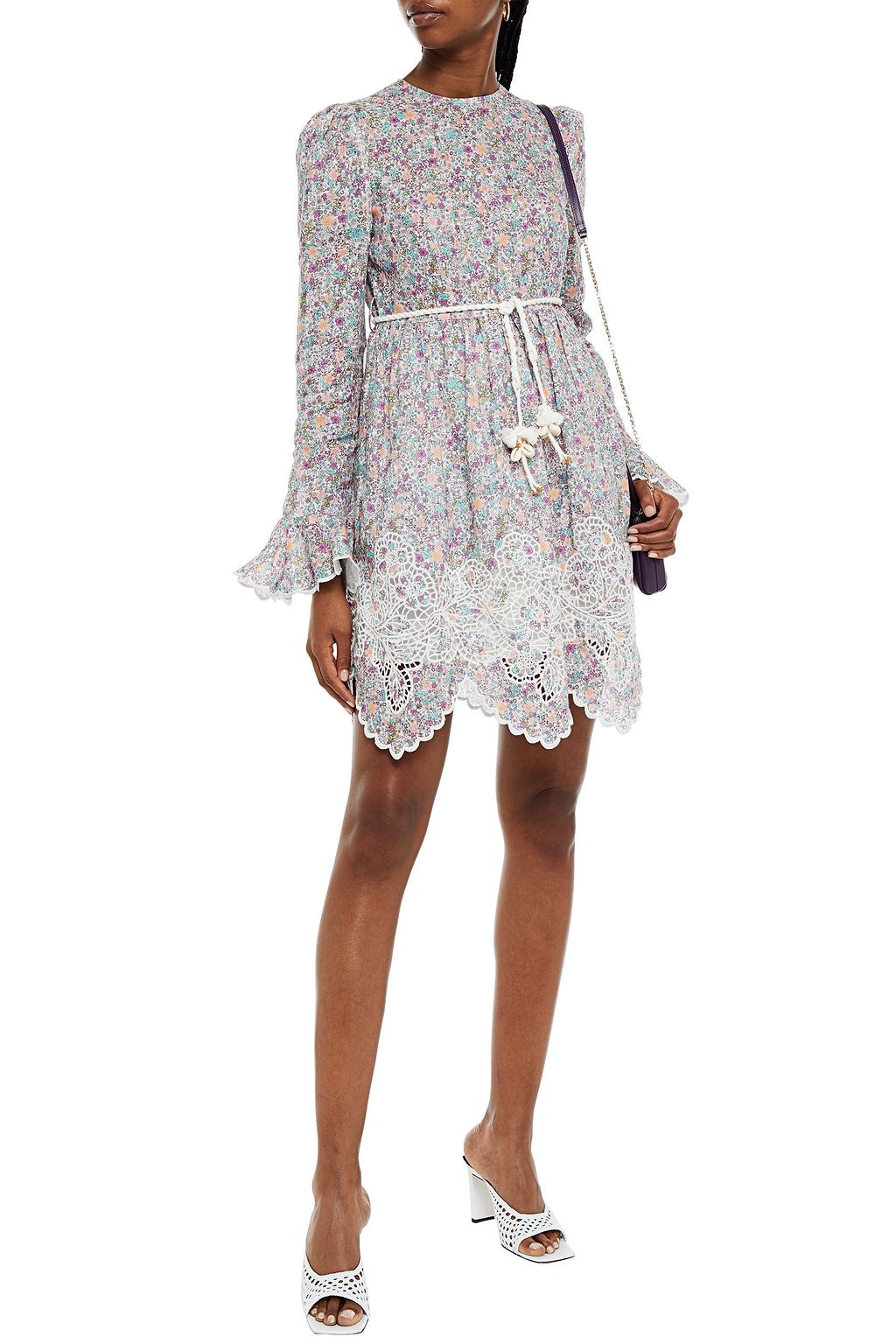 ZIMMERMANN Floral-print broderie anglaise linen mini dress
