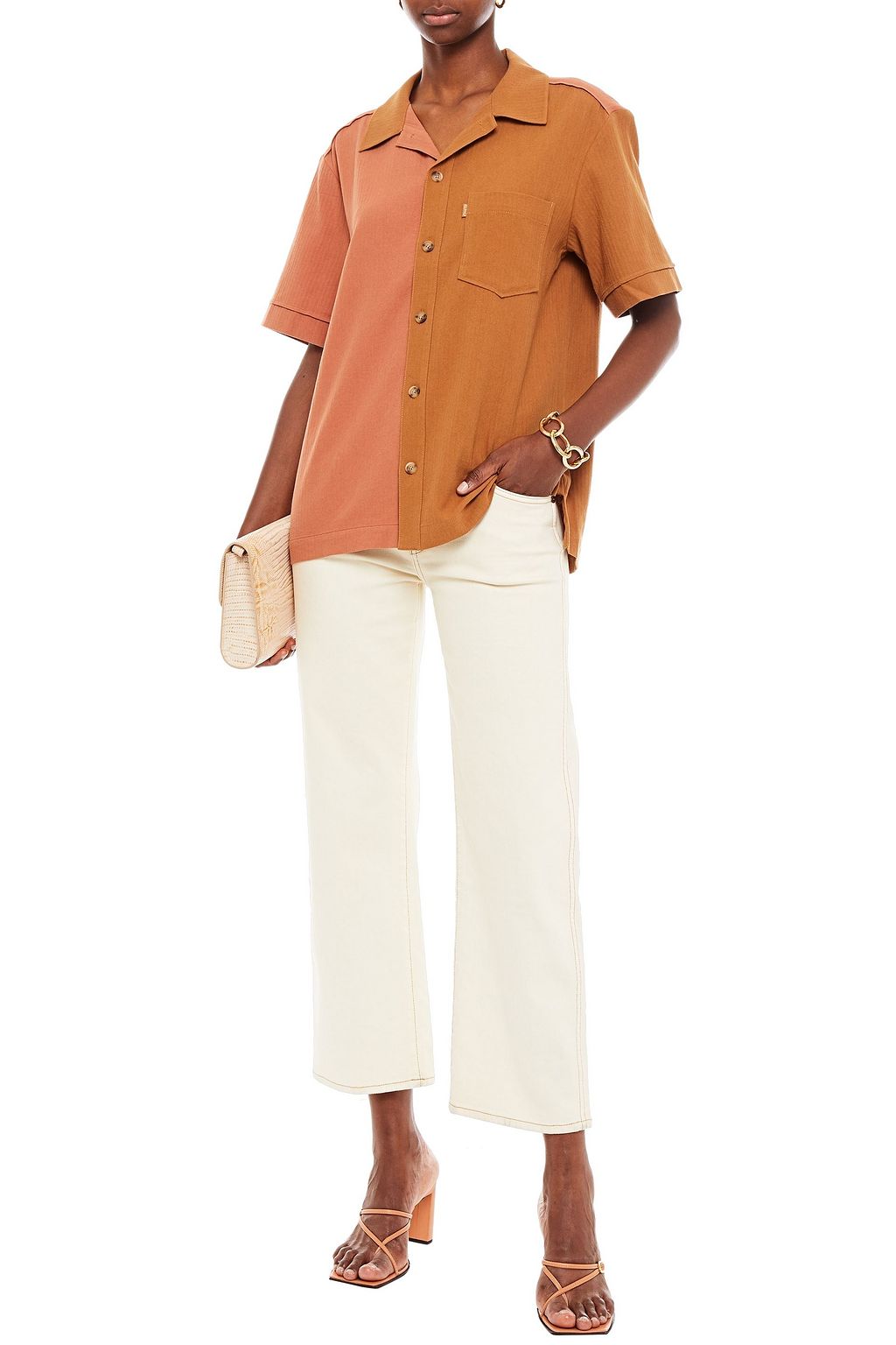 REJINA PYO Leo two-tone cotton-jacquard shirt