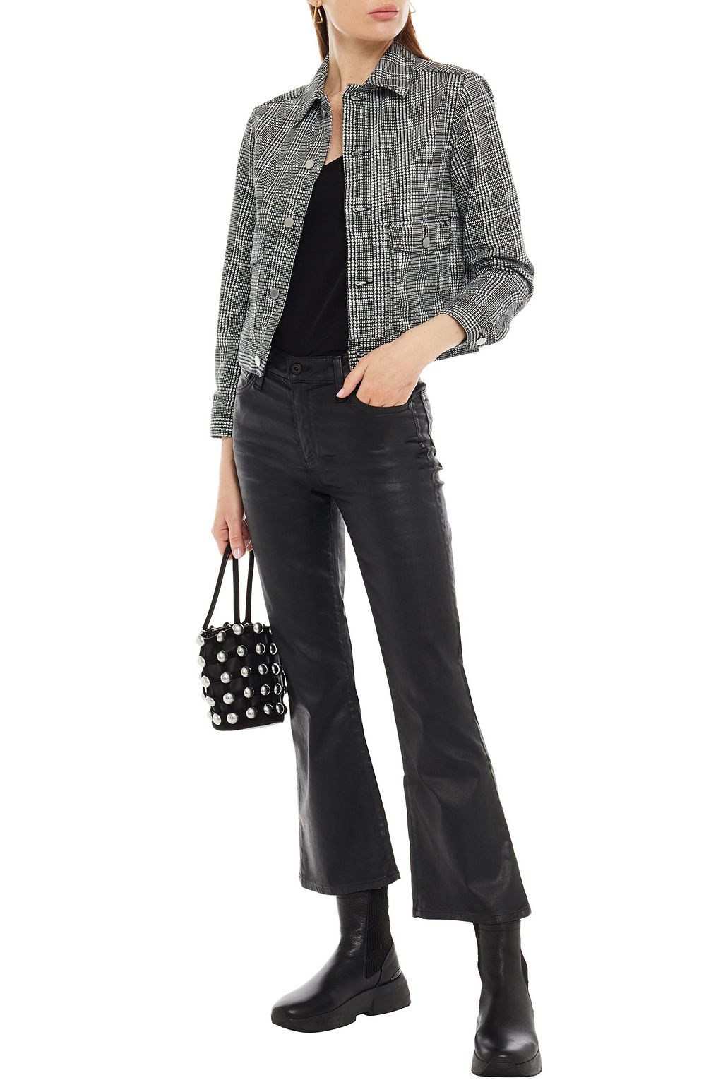 AG JEANS Coated cotton-blend kick-flare pants