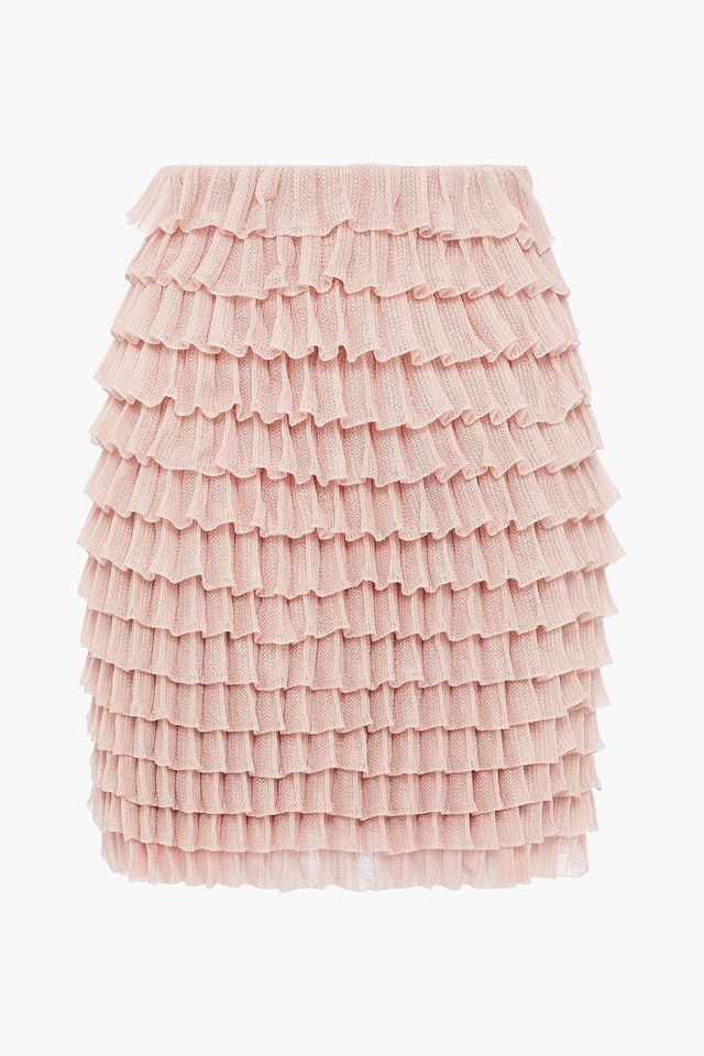 Tiered silk-blend mini skirt