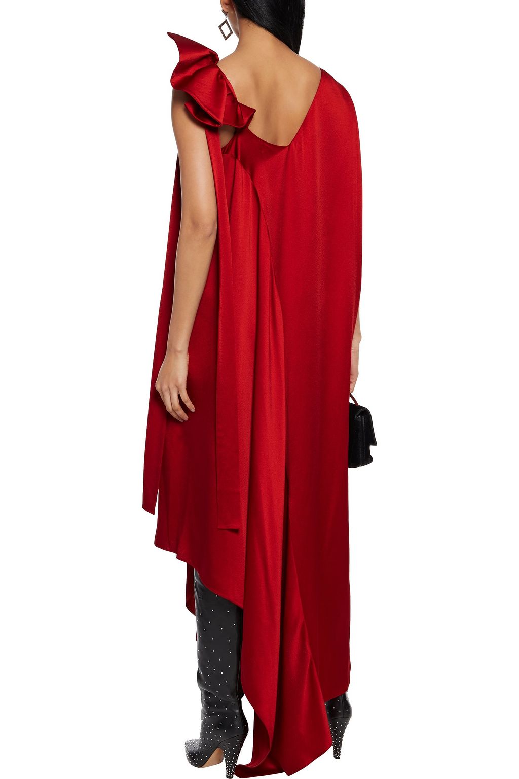 VALENTINO GARAVANI Asymmetric ruffled hammered-satin midi dress