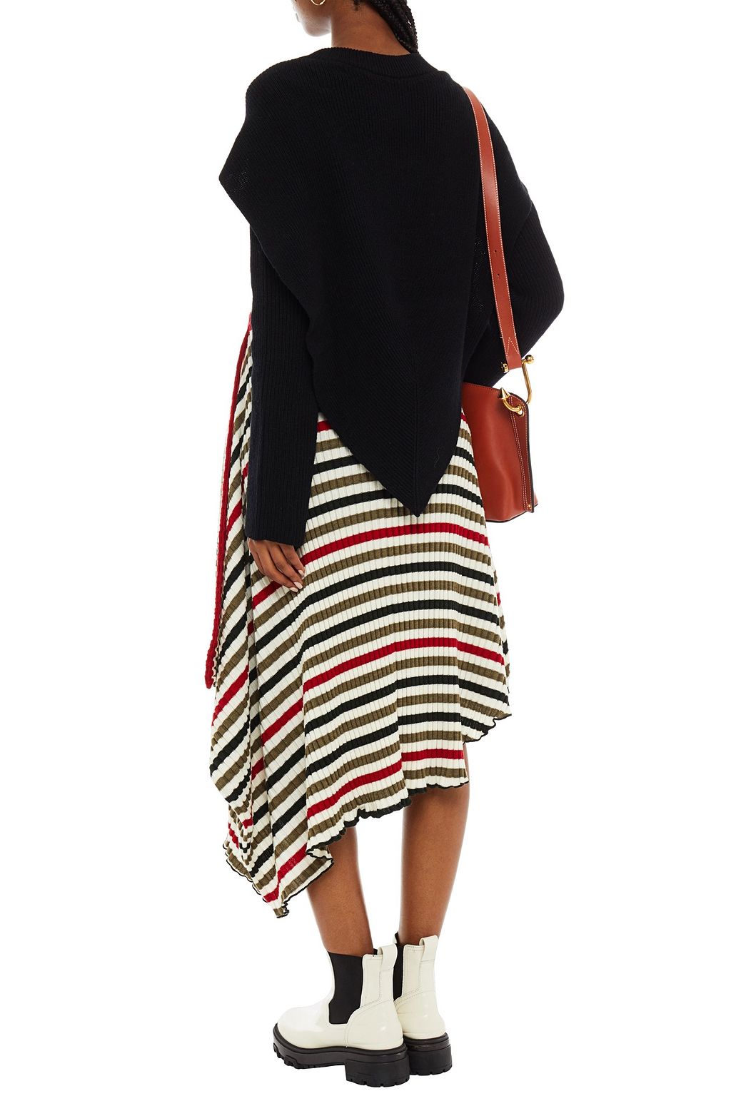 JW ANDERSON Asymmetric ribbed striped merino wool midi skirt