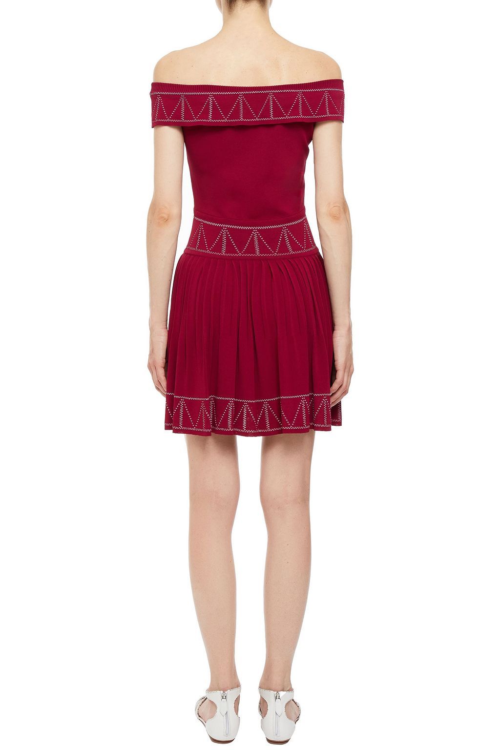 ALAÏA Off-the-shoulder pleated jacquard-knit mini dress