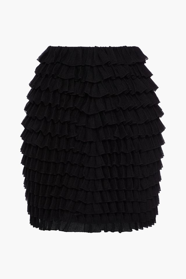 Tiered silk-blend mini skirt