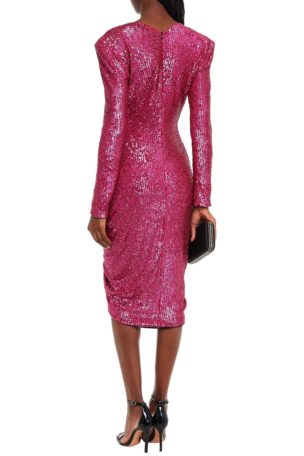 DUNDAS Cutout ruched sequined mesh dress