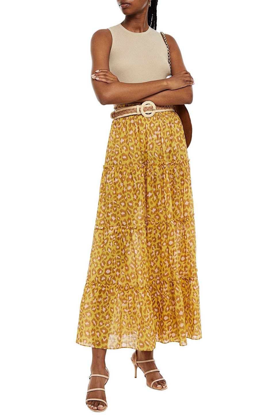 Zimmermann Carnaby Tiered Belted Leopard-print Cotton-voile Maxi Skirt In Animal Print