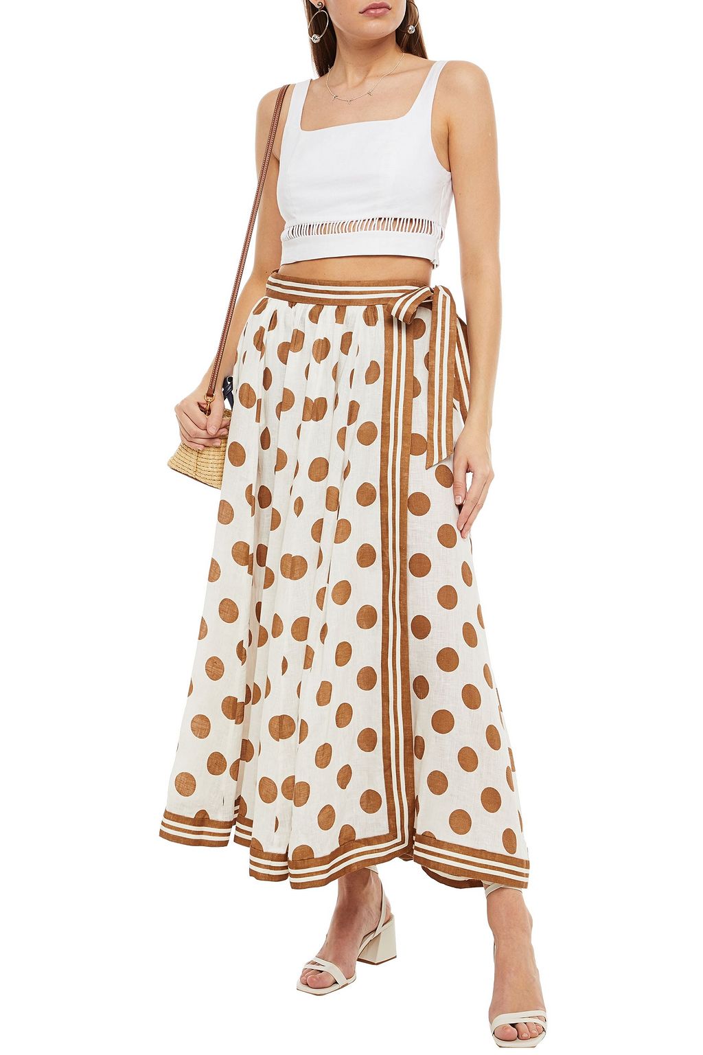 ZIMMERMANN Empire polka-dot linen midi wrap skirt