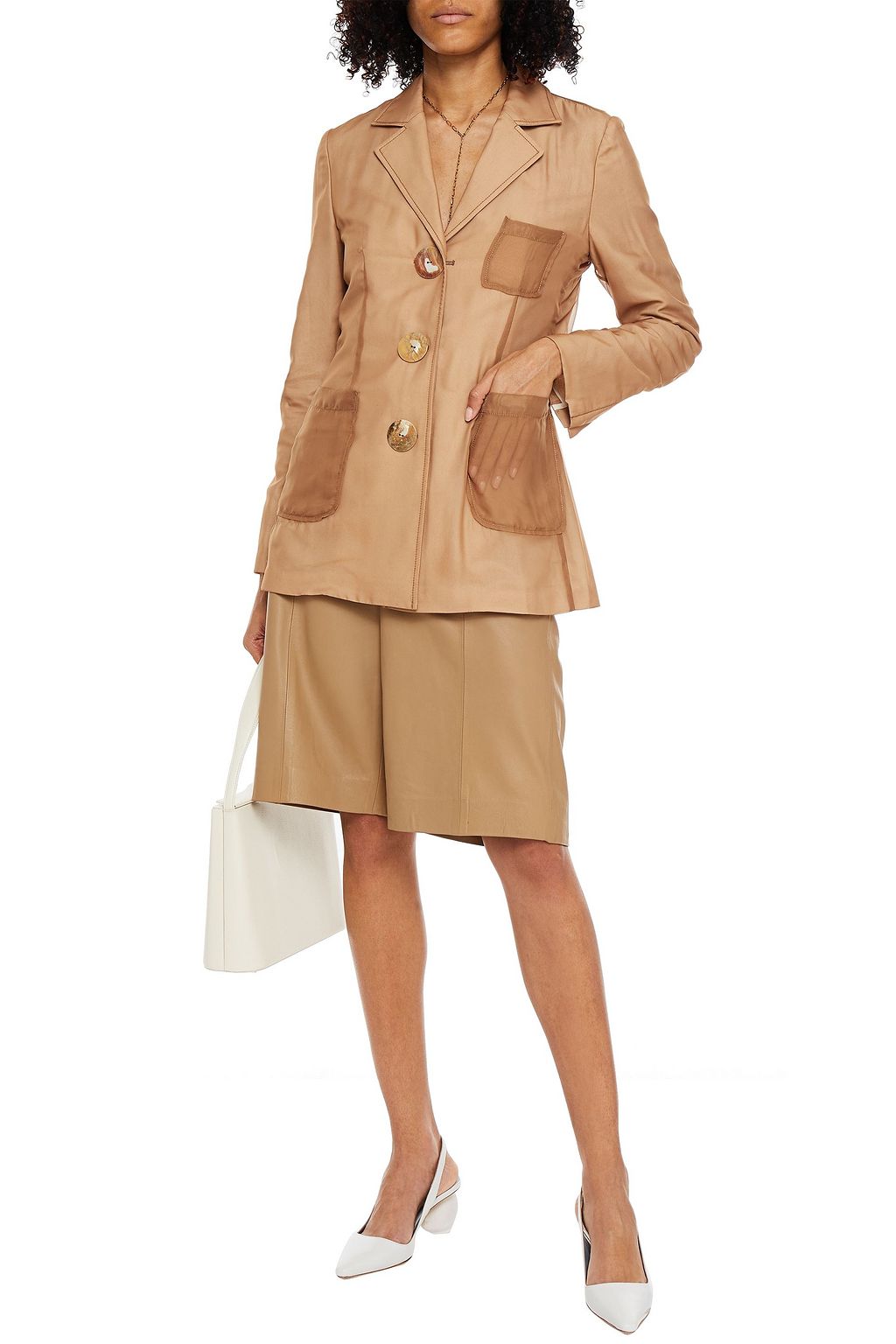 REJINA PYO Sophie chiffon-paneled cotton and linen-blend blazer